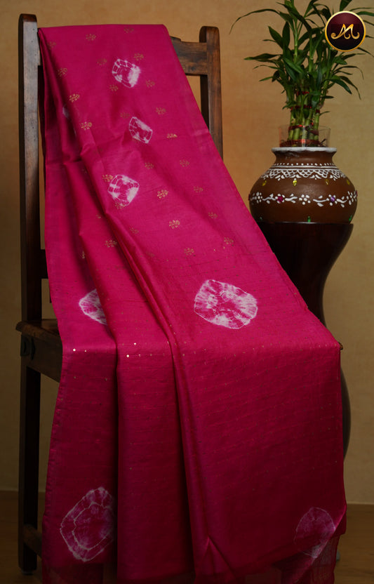 Bhagelpuri Cotton Saree in allself rani pink colour with shibora print  gold zari butta