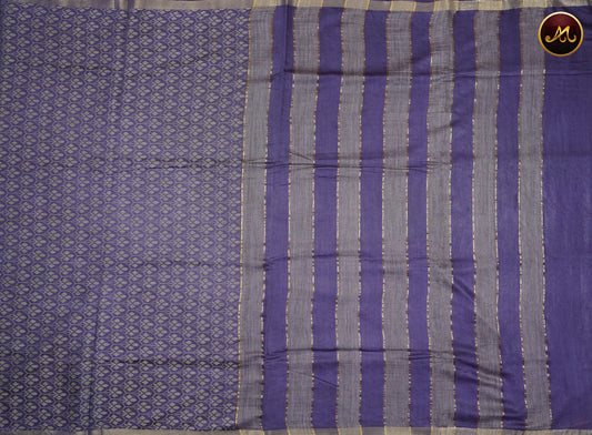 Bhagelpuri Cotton Saree in allself navy blue colour with thread work allover the body and golden zari border