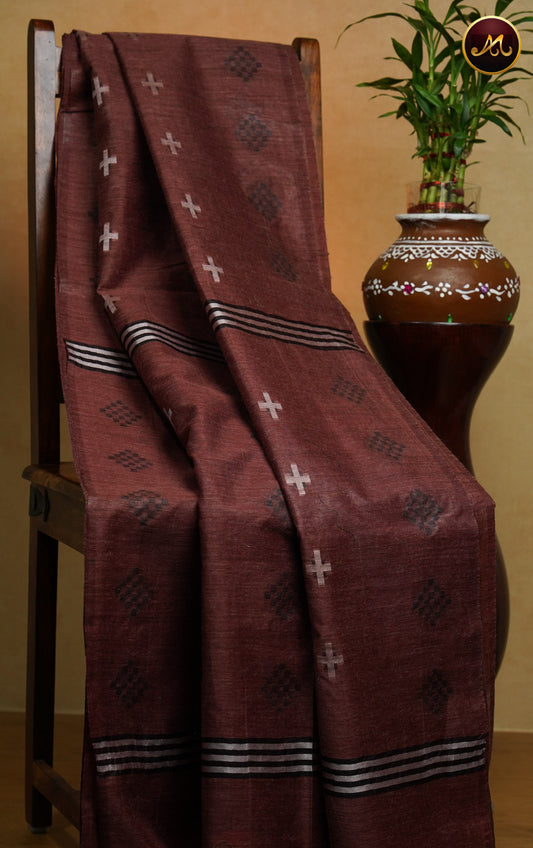 Bhagelpuri Cotton Saree in maroon colour with thread work butta