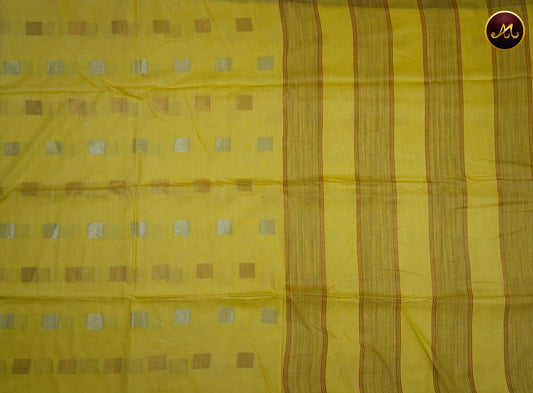 Bhagelpuri Cotton Saree in allself lemon yellow colour with golden zari butta