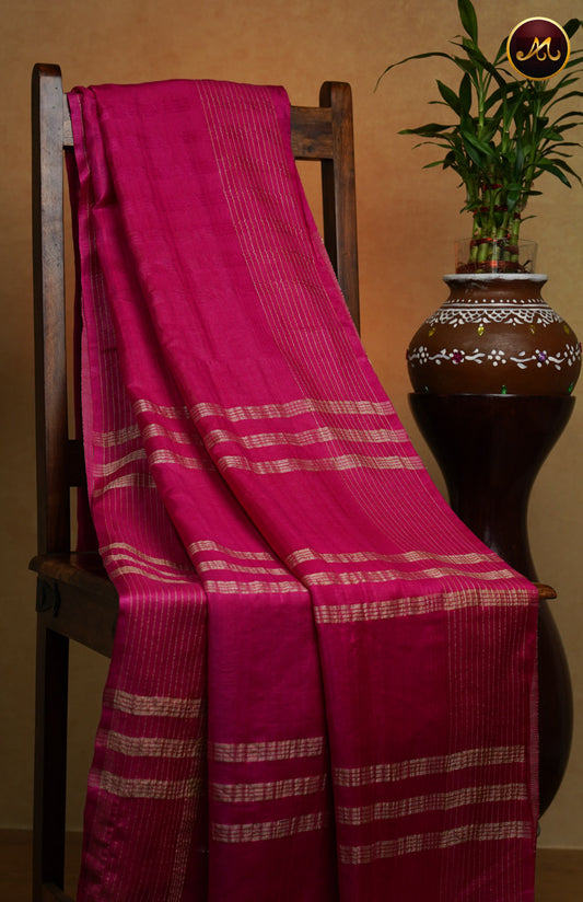 Bhagelpuri Cotton Saree in allself rani pink colour with thread work border