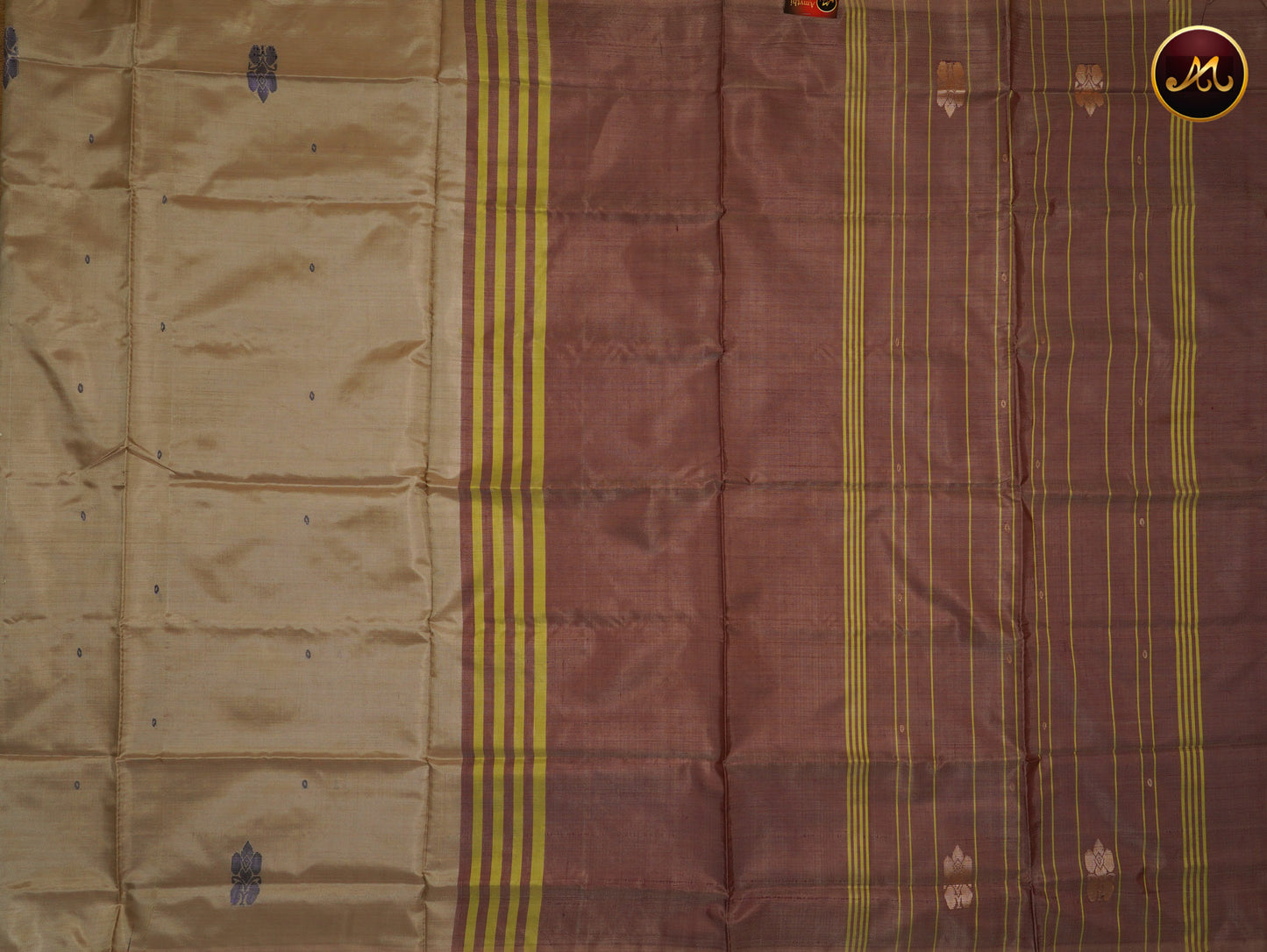 Banana silk saree in beige and pale maroon combination with thread work motifs