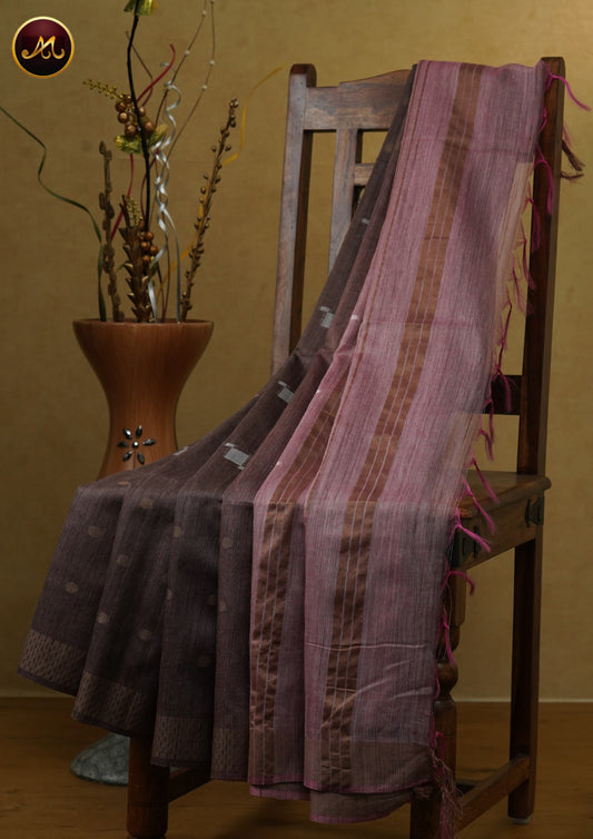 Bhagelpuri Cotton Saree in Light brown with light pink Combination  with Thread Border and Butta