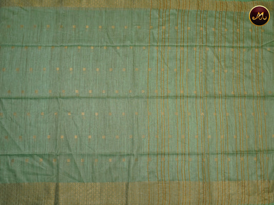 Bhagelpuri Cotton Saree in allself Pista Green Colour  with golden zari and border