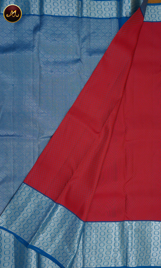 Kanchivaram Semi Silk  Saree in Jazzy Pink and ananda blue combination with  Silk emboss and long  border