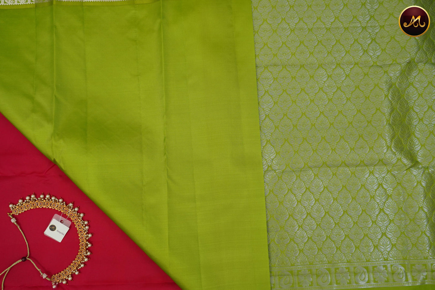 Kanchivaram Semi Silk Saree in Pleasant Red and mehendi Green combination with  motifs  and Small border