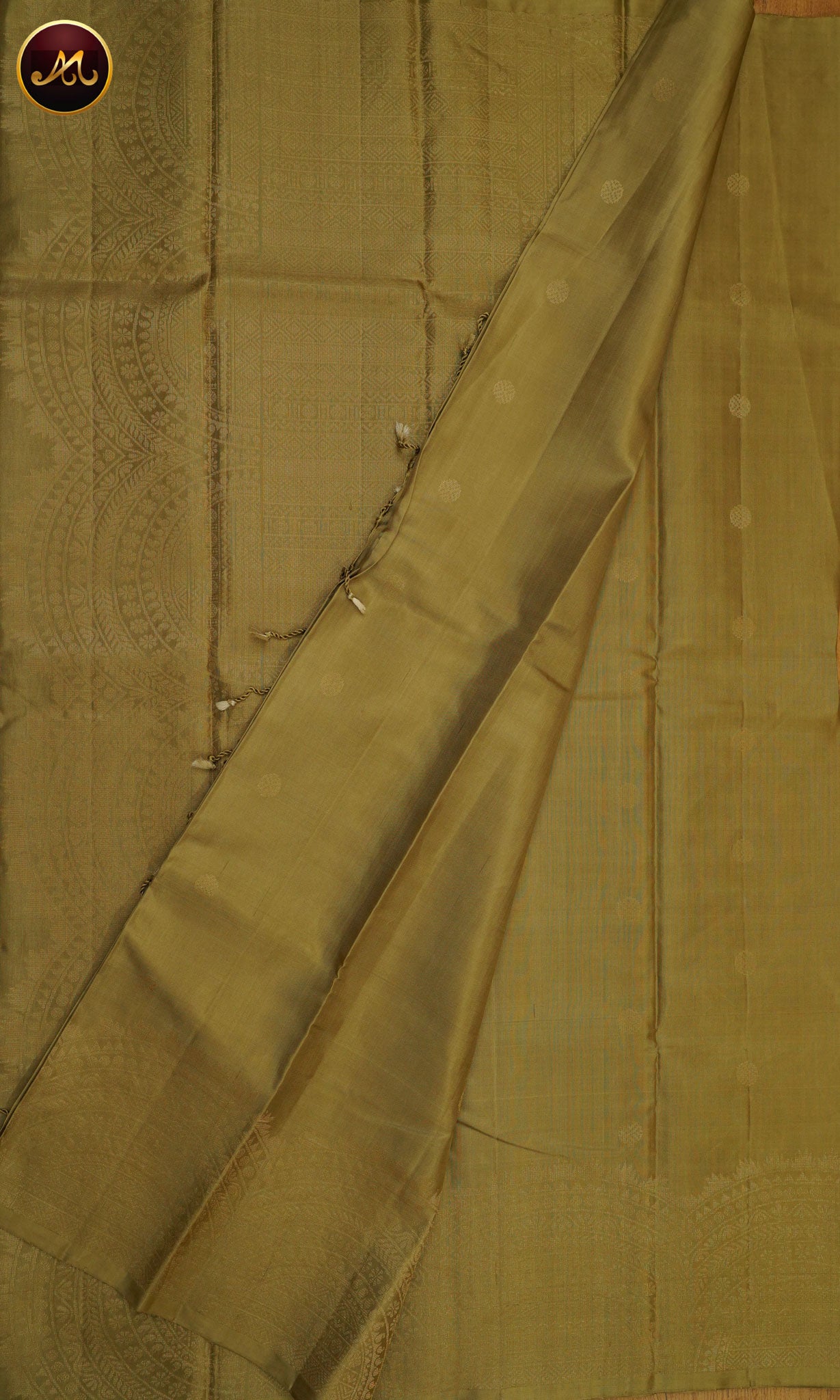Kanchivaram Soft Silk In All Self in Light Olive green with Motifs and Turning Border