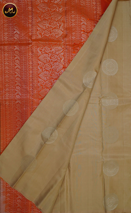 Kanchivaram Soft Silk In  in Beige and Orange combiantion with  Motifs