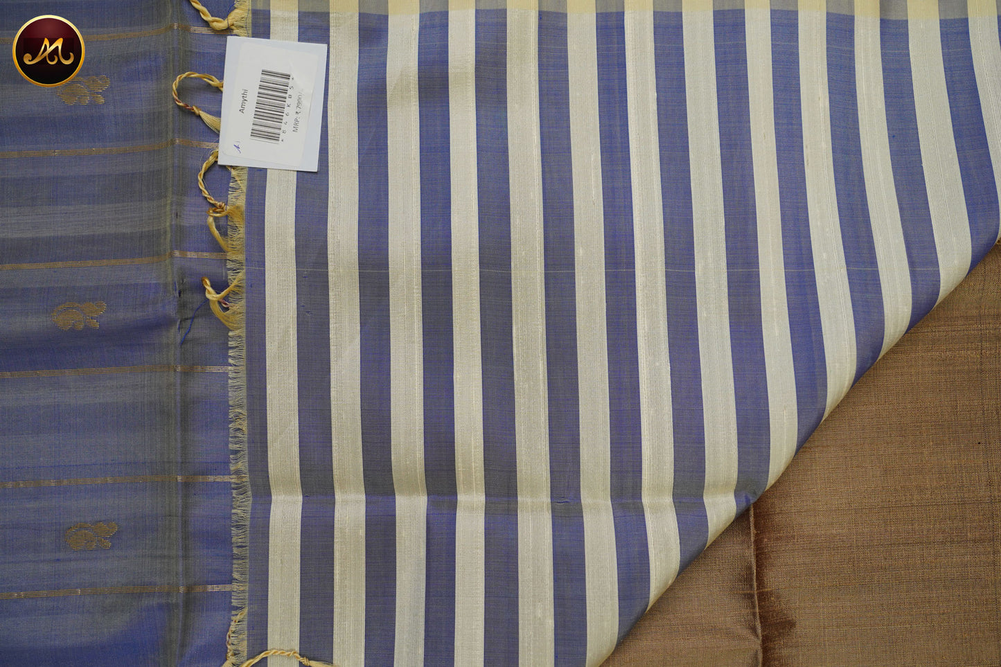 Raw Silk Saree in Snuff and Ash Blue combination with buttas and soft Silk pallu