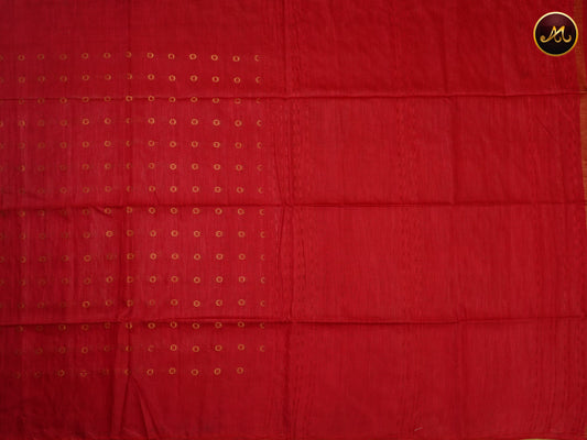 Bhagelpuri Cotton Saree in allself red colour with golden zari butta