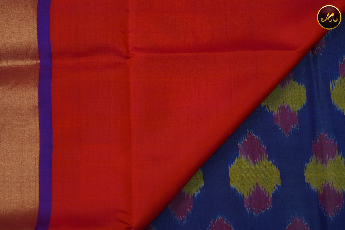 Pochampally Soft Silk Dark Ash Blue with peach