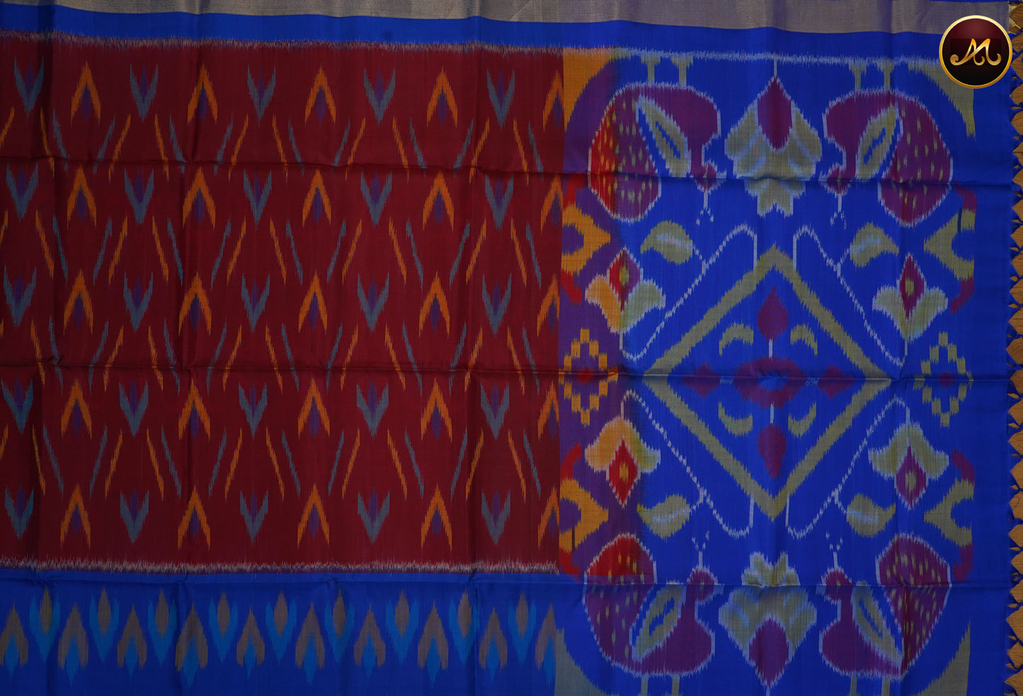 Pochampally Soft Silk Brown with Royal Blue