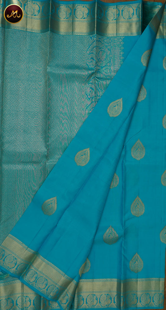 Kanchivaram Pure in  all Self Sky Blue Colour and Small Gold Border