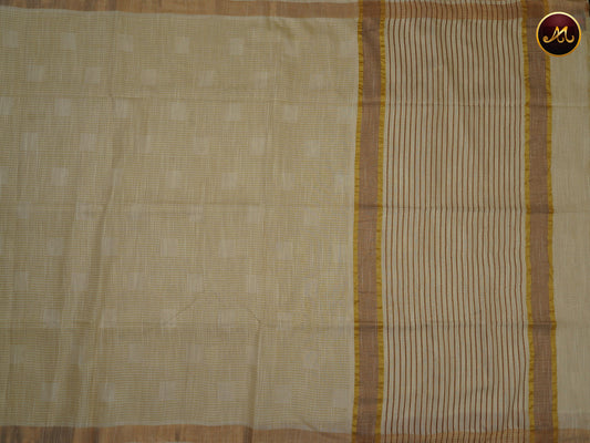 Bhagelpuri Cotton Saree in allself Off white colour  with golden zari and border and thread work
