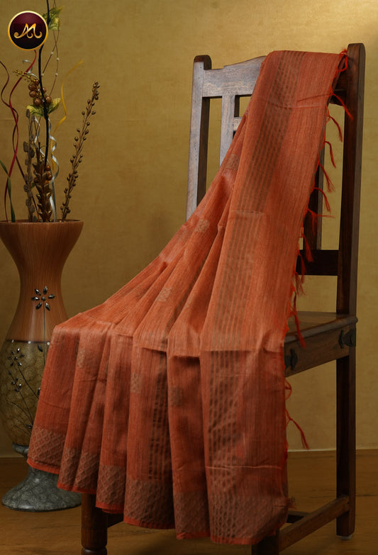 Bhagelpuri Cotton Saree in allself rustic orange with thread work butta and border