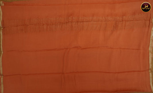 Mysore Double wrinkle Crepe Silk saree  in allself Peach colour small  Gold zari Border 350gm