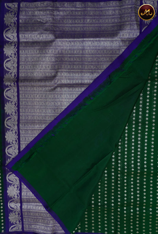 Venkatagiri Pure Silk Saree in Green and Royal Blue Combination.