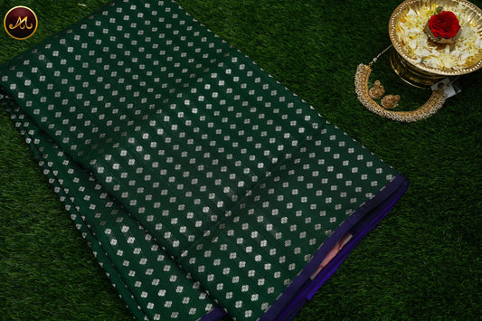 Venkatagiri Pure Silk Saree in Green and Royal Blue Combination.