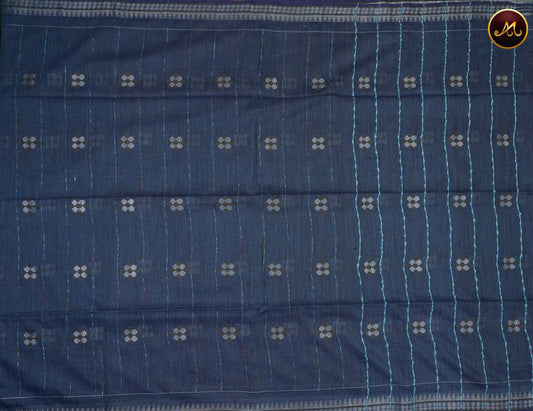 Bhagelpuri Cotton Saree in dual Shade of Silver Wine Thread Works Motifs and Border