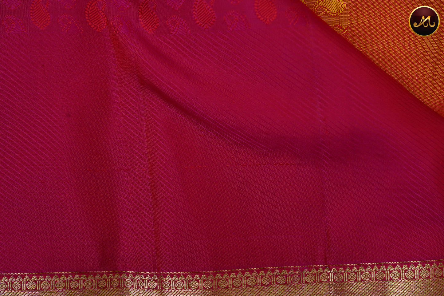 Kanchivaram Pure Silk Saree in Orange and Pink combination with brocade work, gold zari border and rich pallu