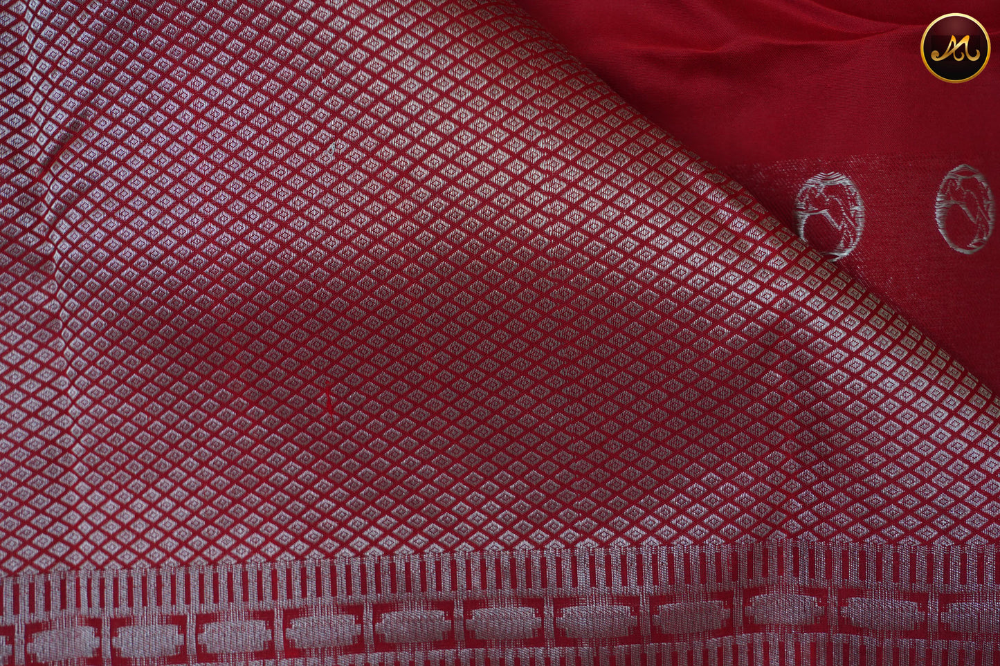 Kanchivaram Pure Silk Saree in red combination with brocade work, long and short border in silver zari and rich pallu