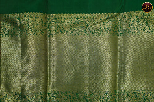 Kanchivaram Pure Silk Saree in red and green combination with brocade work, koravai long and short border in gold zari and rich pallu
