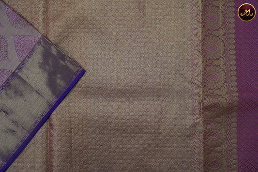 Kanchivaram Pure Silk Tissue Saree in pink and purple combination, emboss work, gold zari border and rich pallu