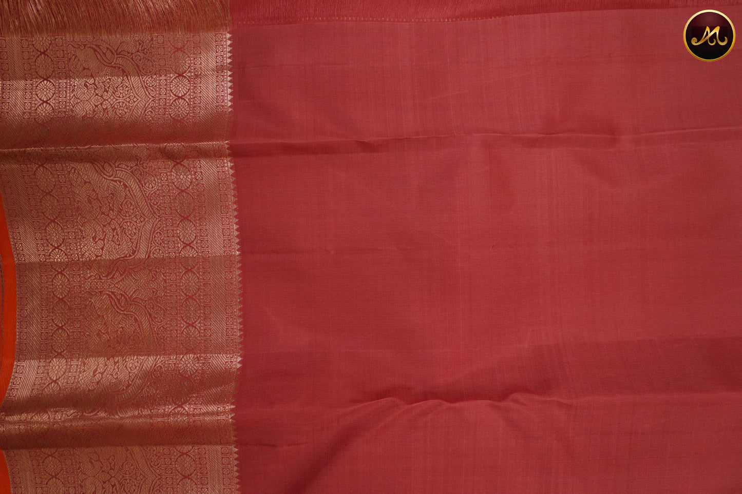Kanchivaram Pure Silk Saree in light brown combination in self brocade work, gold zari border and rich pallu