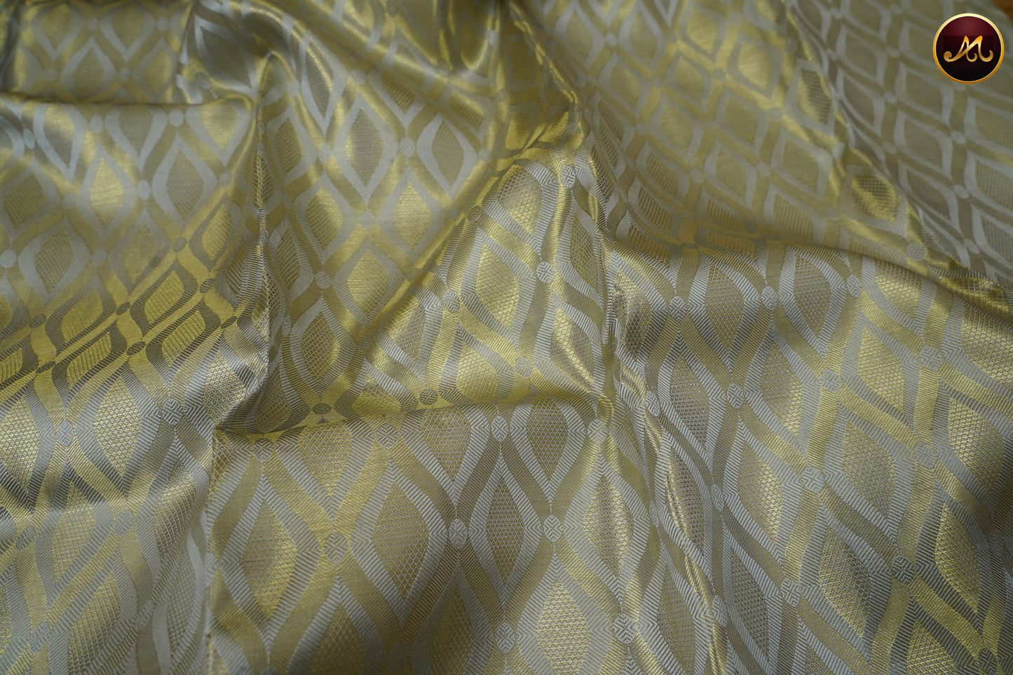 Kanchivaram Pure Silk Saree in light grey with maroon combination, kanchi tissue, long and short koaravai border, emboss