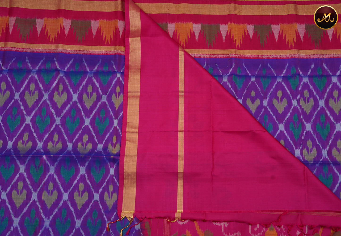 Handloom Pochampally Ikat Soft Silk Saree in Purple and Pink Combination