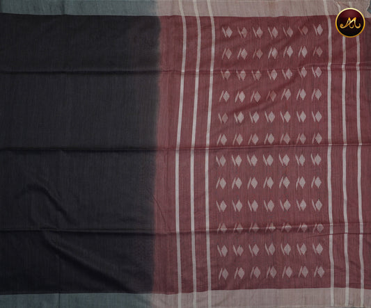 Bhagelpuri Cotton Saree in grey brown colour with onion pink  pallu and silver border