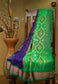 Handloom Soft silk Saree in Purple and Green colour combination with gold and meena butta allover the body and Ikat Pallu and Gatti Zari Border