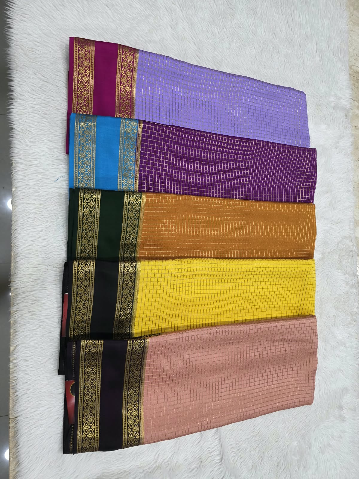 PURE MYSORE CREPE SILK SAREES WITH CHEX WITH BENTEX BORDER