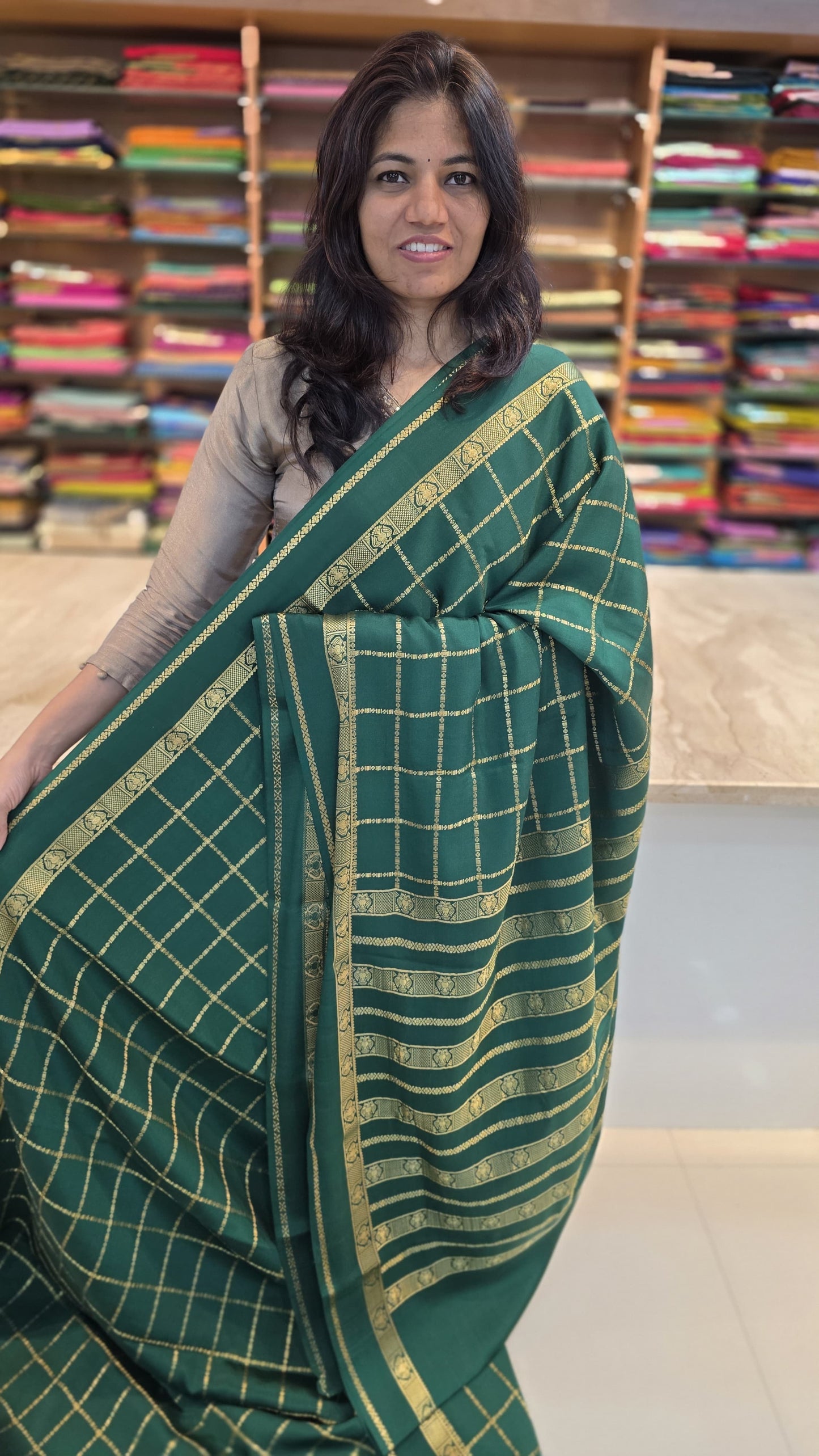 PURE ZARI MYSORE CREPE SILK SAREE WITH EMBROIDERY