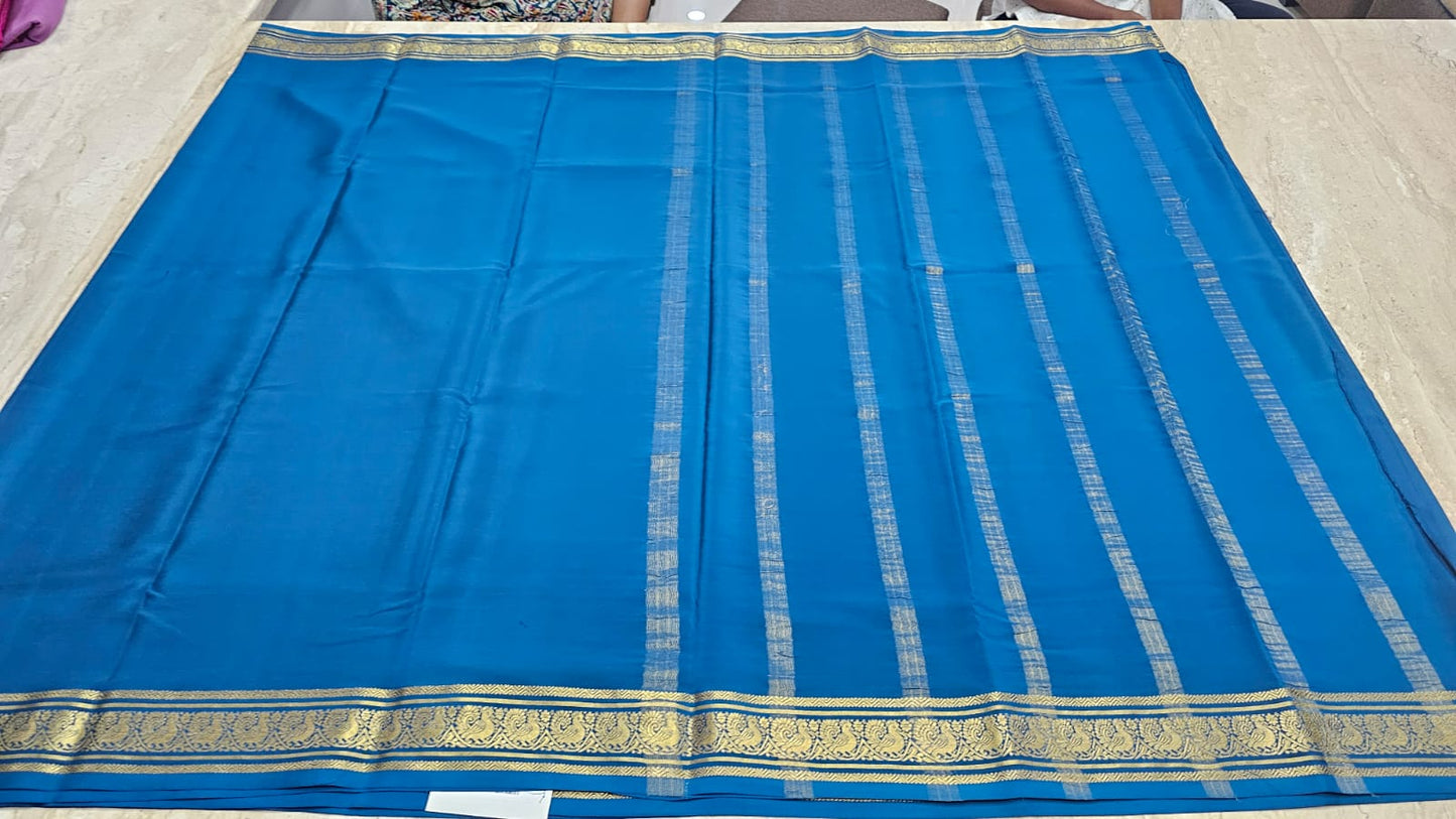 PURE MYSORE CREPE SILK SAREES WITH PEACOCK BORDER