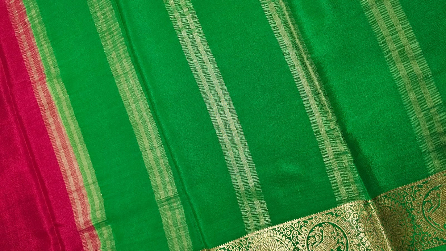 PURE MYSORE CREPE SILK SAARES WITH CONTRAST YAALI BORDER