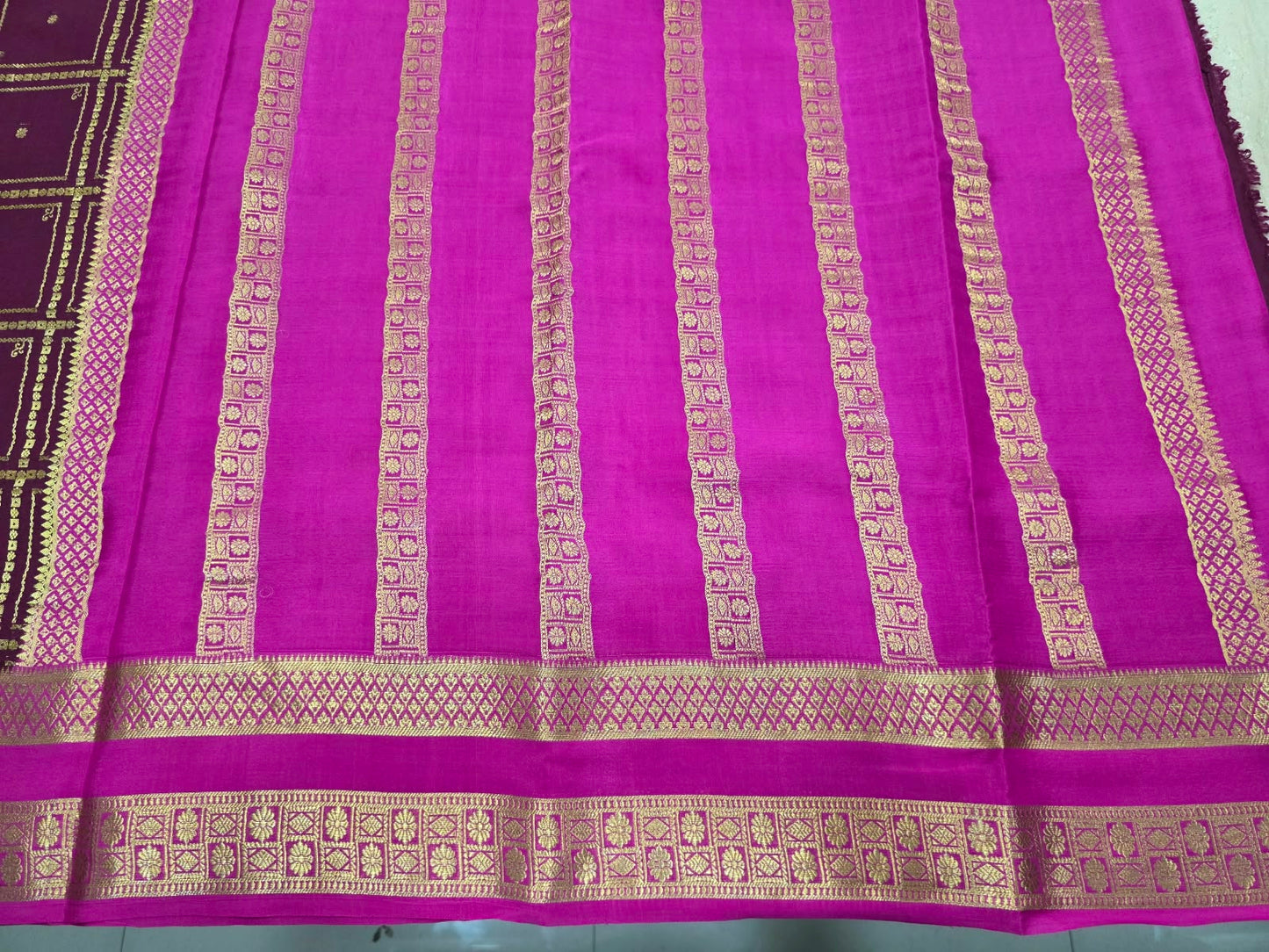 PURE MYSORE CREPE SILK SAREES WITH BIG CHEX WITH BENTEX BORDER