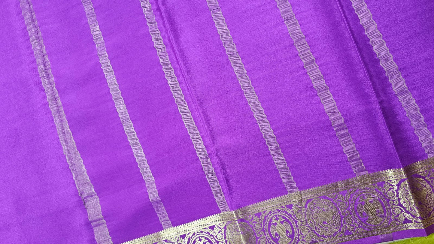PURE MYSORE CREPE SILK SAARES WITH PLAIN AND CONTRAST BORDER