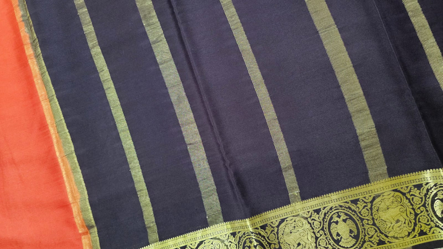 PURE MYSORE CREPE SILK SAARES WITH PLAIN AND CONTRAST BORDER