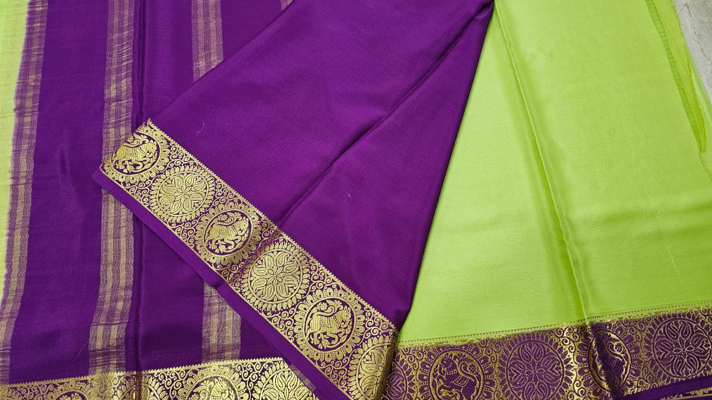 PURE MYSORE CREPE SILK SAARES WITH CONTRAST YAALI BORDER