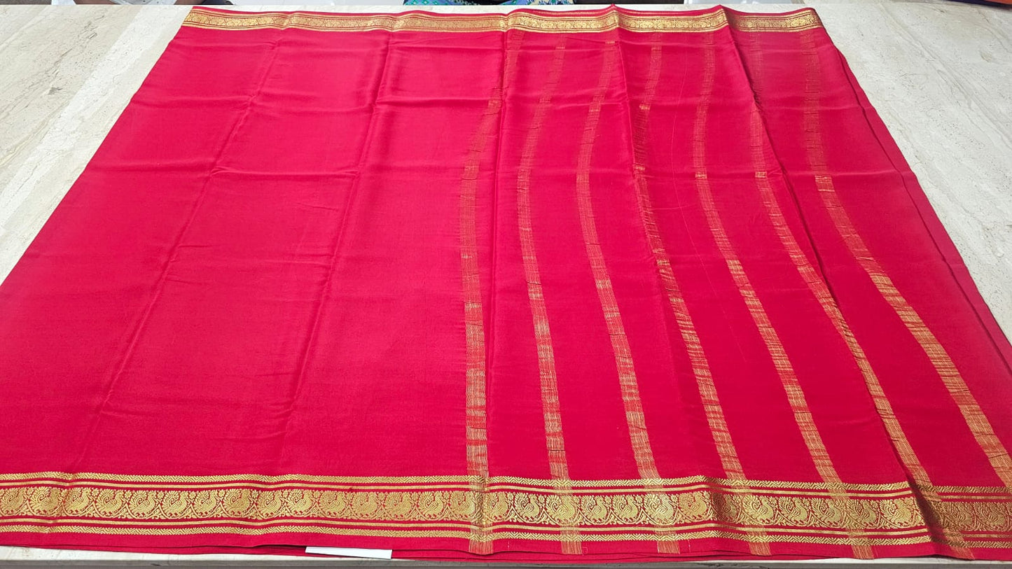 PURE MYSORE CREPE SILK SAREES WITH PEACOCK BORDER