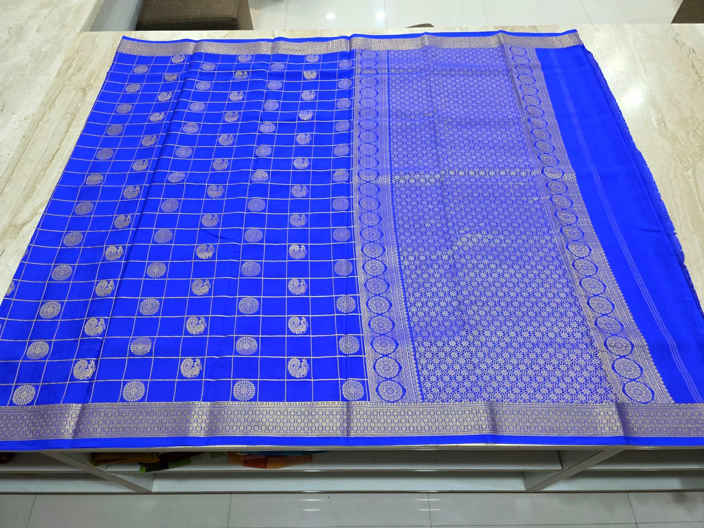 PURE MYSORE CREPE SILK SAREES WITH CHEX WITH PEACOCK AND CHAKRA BUTTA SAREE