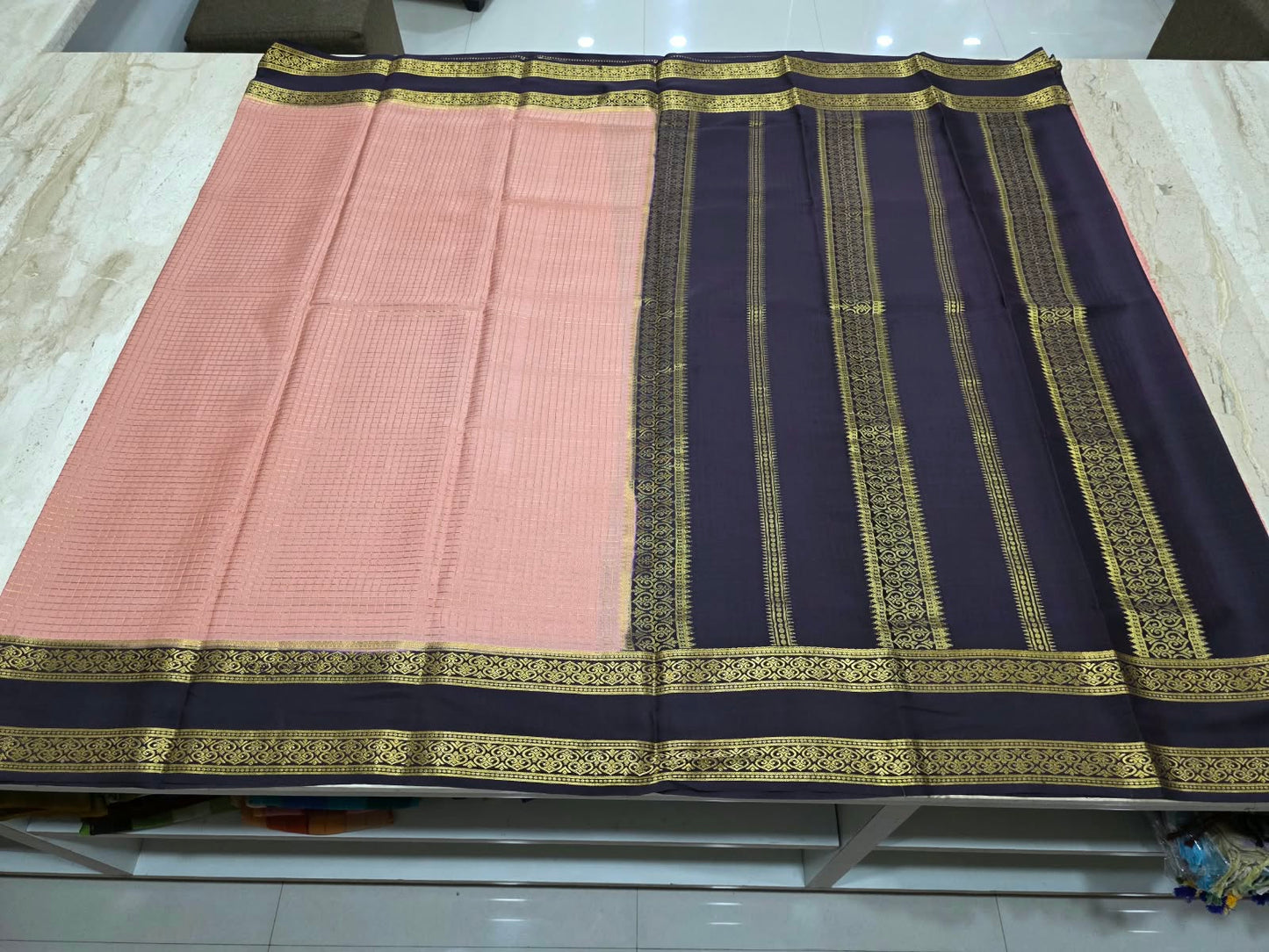 PURE MYSORE CREPE SILK SAREES WITH CHEX WITH BENTEX BORDER