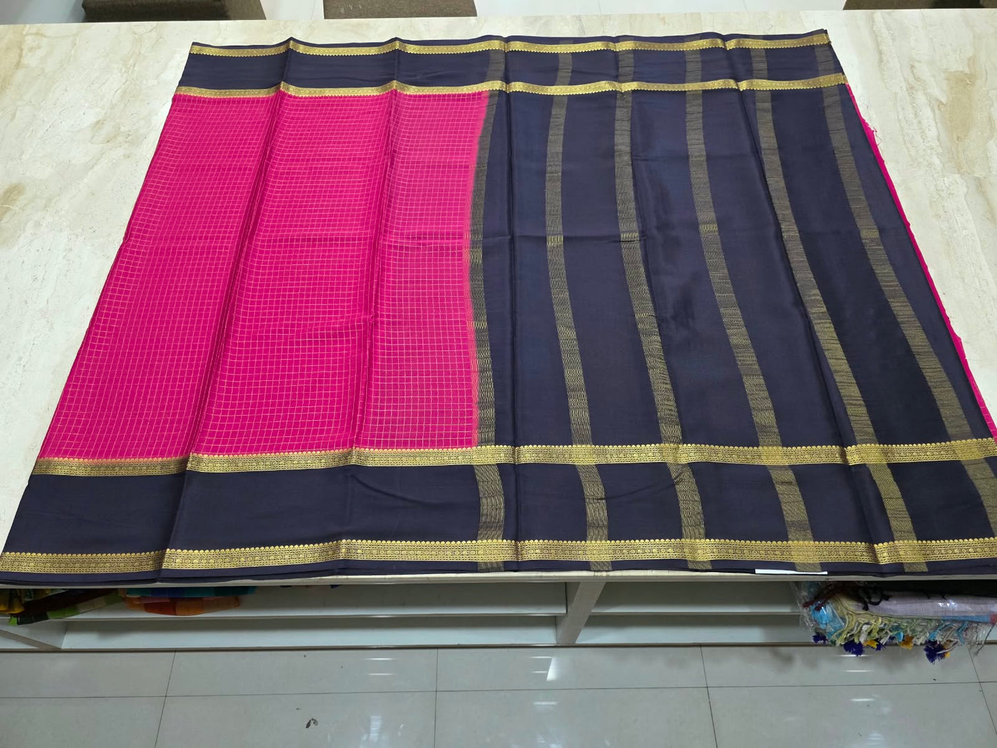 PURE MYSORE CREPE SILK SAREE CHEX WITH BENTEX BORDER