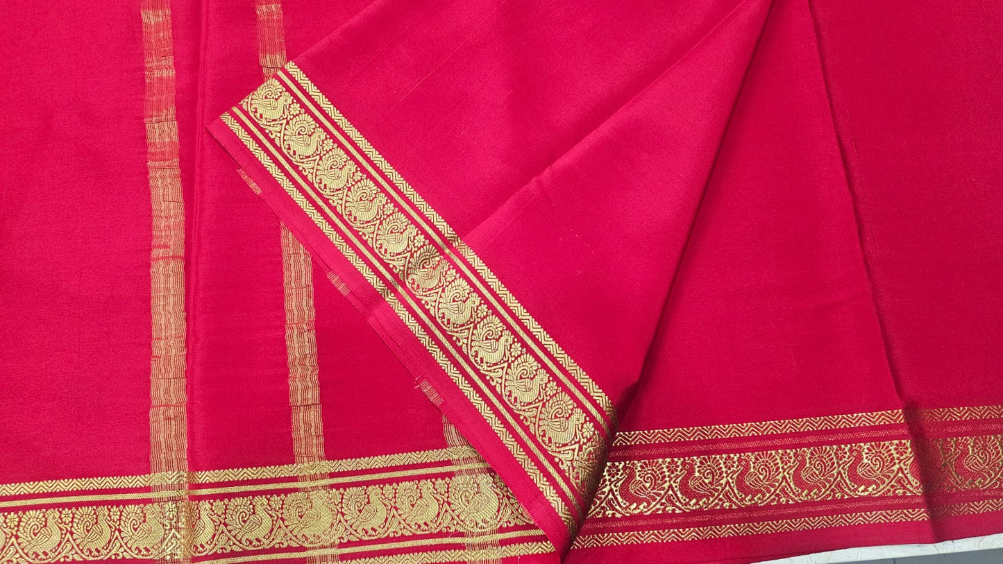 PURE MYSORE CREPE SILK SAREES WITH PEACOCK BORDER