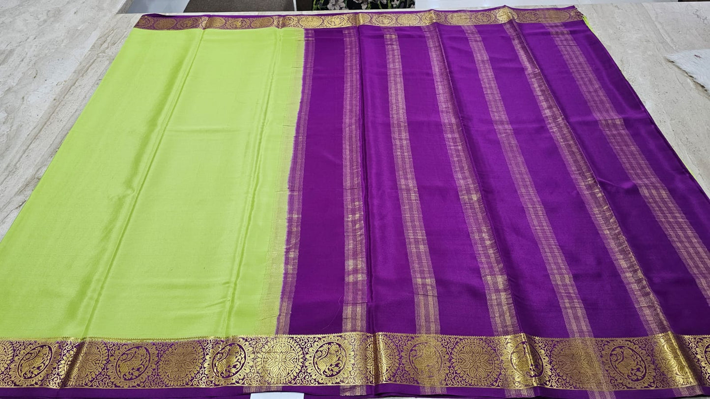 PURE MYSORE CREPE SILK SAARES WITH CONTRAST YAALI BORDER
