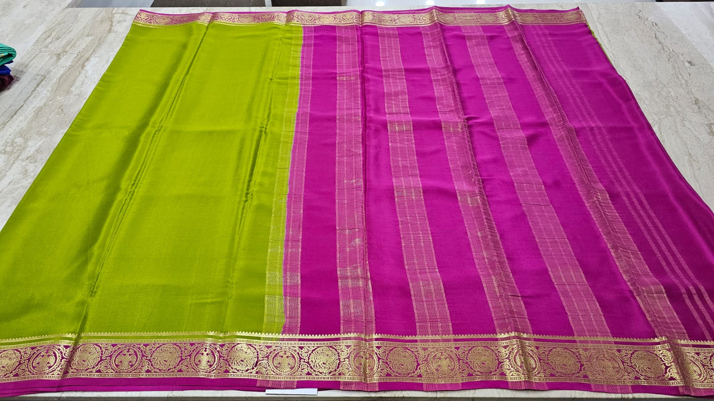 PURE MYSORE CREPE SILK SAARES WITH PLAIN AND CONTRAST BORDER