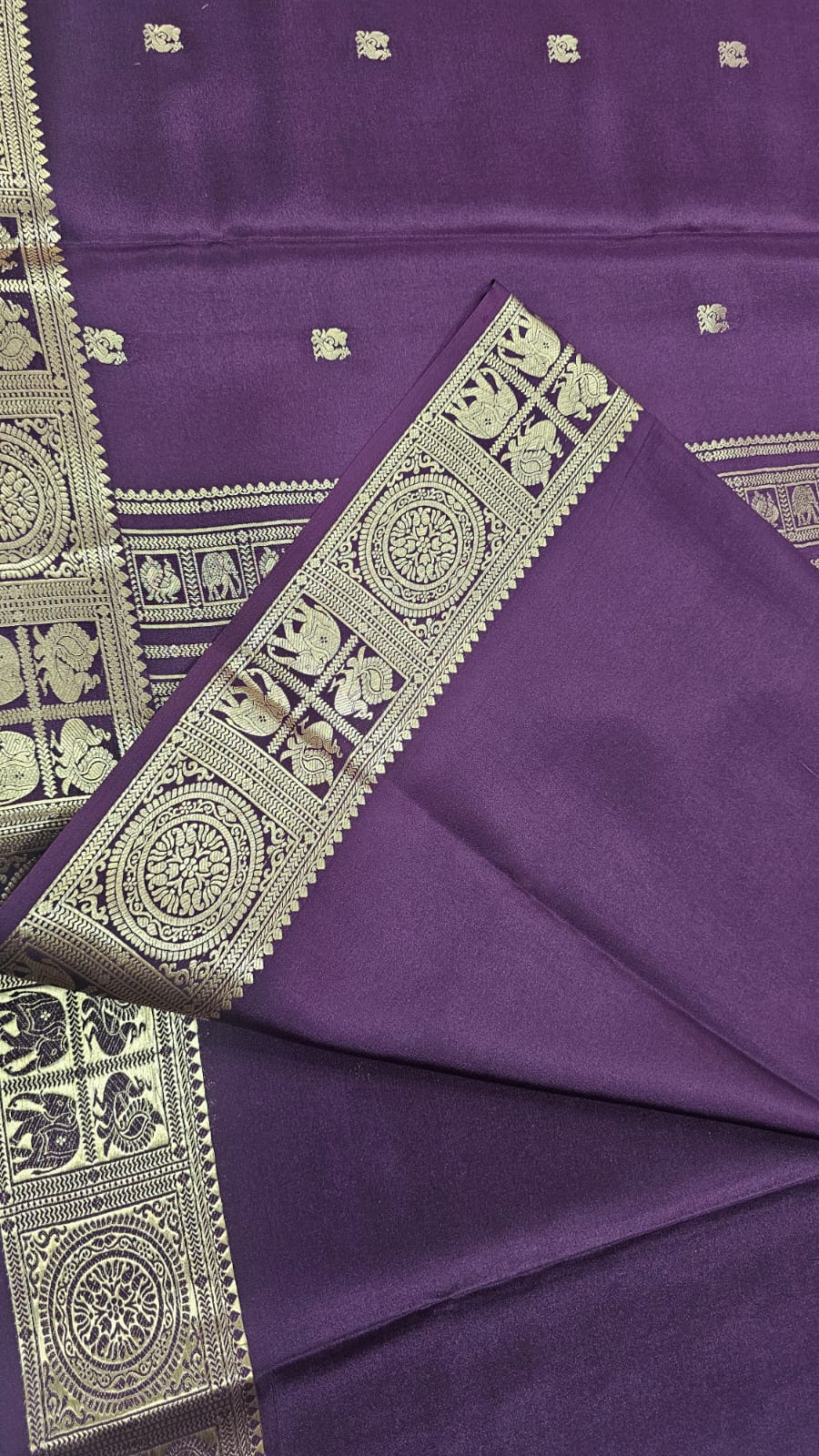 PURE MYSORE CREPE SILK SAREES WITH PEACOCK WITH ELEPHANT BORDER