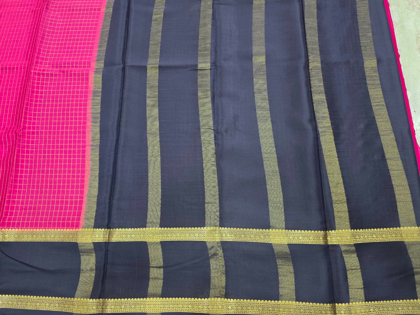 PURE MYSORE CREPE SILK SAREE CHEX WITH BENTEX BORDER