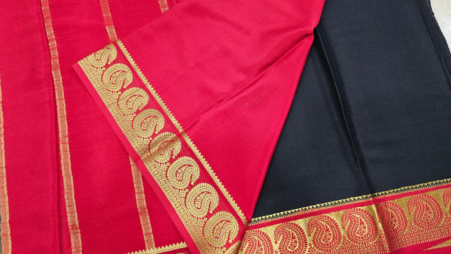 PURE MYSORE CREPE SILK SAREES WITH MANGO BORDER